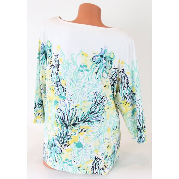 Charter Club Button-Trim Printed 3/4 Sleeve Top - Picture 7 of 8